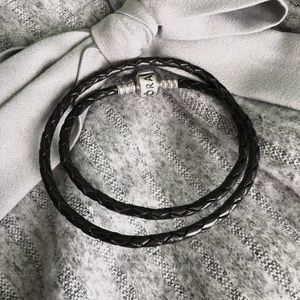 Pandora black leather bracelet